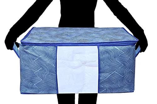 Kuber Industries Underbed Storage Bag - Extra Large, Blue, 131L (65x47x34 cm) | Durable Non-Woven Fabric Organizer with Transparent Window thumbnail 5