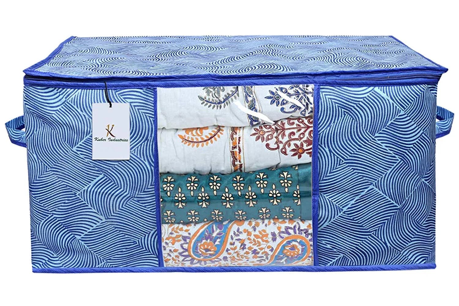 Kuber Industries Underbed Storage Bag - Extra Large, Blue, 131L (65x47x34 cm) | Durable Non-Woven Fabric Organizer with Transparent Window - view 6