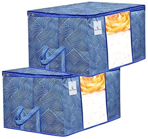 Kuber Industries Underbed Storage Bag - Extra Large, Blue, 131L (65x47x34 cm) | Durable Non-Woven Fabric Organizer with Transparent Window thumbnail 1