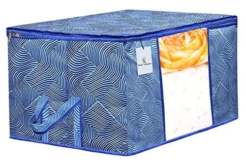 Kuber Industries Underbed Storage Bag - Extra Large, Blue, 131L (65x47x34 cm) | Durable Non-Woven Fabric Organizer with Transparent Window thumbnail 2
