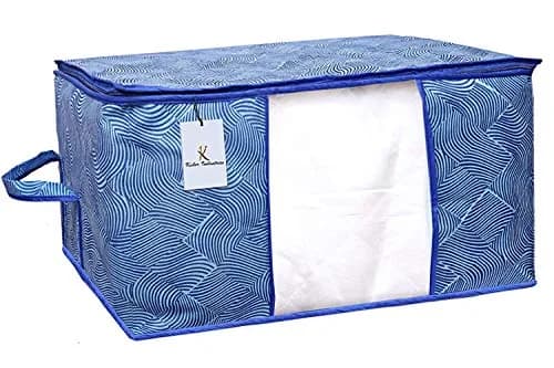 Kuber Industries Underbed Storage Bag - Extra Large, Blue, 131L (65x47x34 cm) | Durable Non-Woven Fabric Organizer with Transparent Window thumbnail 3