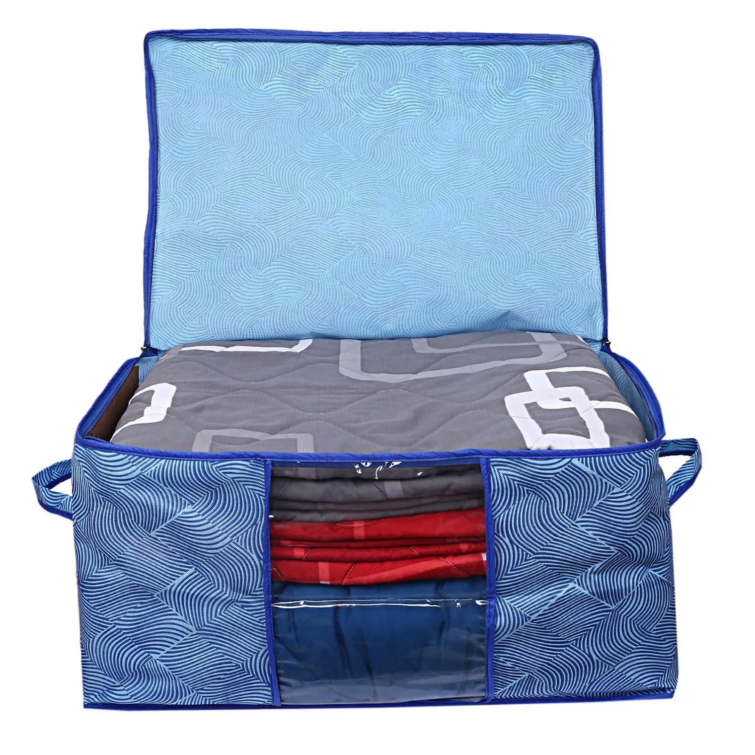 Kuber Industries Underbed Storage Bag - Extra Large, Blue, 131L (65x47x34 cm) | Durable Non-Woven Fabric Organizer with Transparent Window - view 4