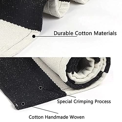 LEEVAN Black and White Striped Outdoor Rug 3x5 | Washable Front Porch Rug thumbnail 6