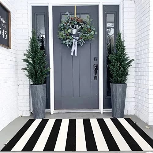 LEEVAN Black and White Striped Outdoor Rug 3x5 | Washable Front Porch Rug thumbnail 8