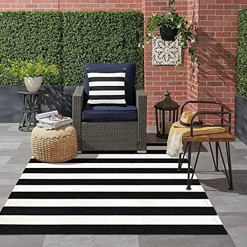 LEEVAN Black and White Striped Outdoor Rug 3x5 | Washable Front Porch Rug thumbnail 10