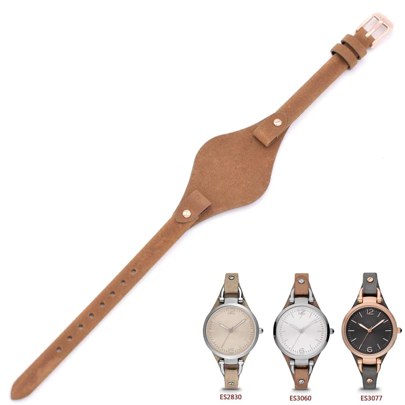 bullish 8mm Genuine Leather Watch Strap Replacement for Fossil ES3148 ES4119 ES4176 ES3262 ES3077 | Elegant Stripe Design - main product image