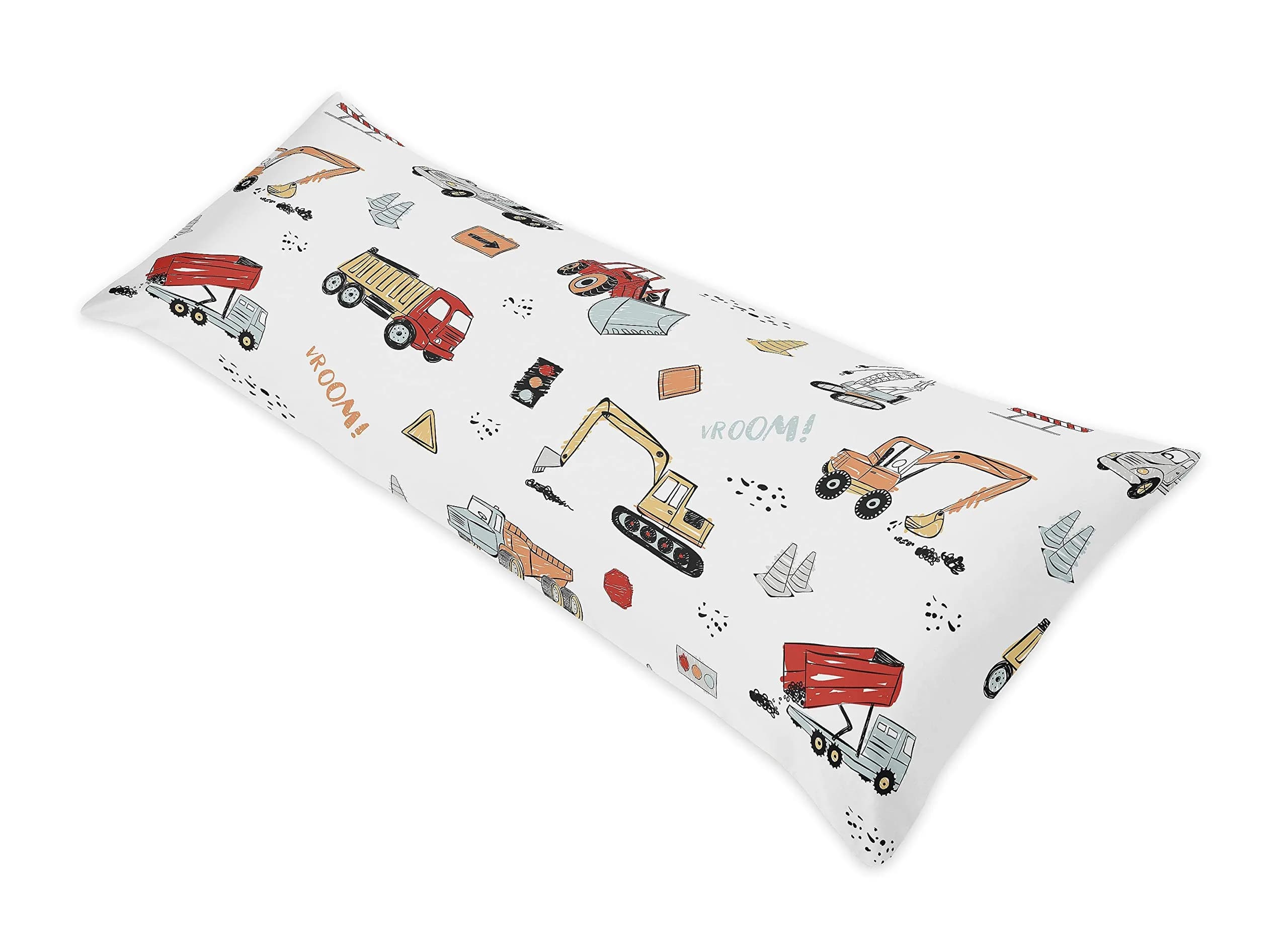 Sweet Jojo Designs Construction Truck Body Pillow Case Cover 54in x 20in | Toddler Bedding Accessory