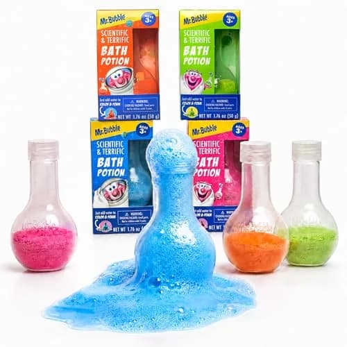 Mr. Bubble Kids Original Bath Bomb Potions - Colorful Fizzy Fun - Cool Foam and Bubble Science Beaker Bath Toys (Pack of 4) | Safe, Paraben-Free, Colorful Science Fun thumbnail 1