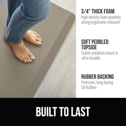 GORILLA GRIP Cushioned Antifatigue Kitchen Mat for Floor, 24x17, Taupe | Supportive 3/4 Inch Foam for Long Standing Comfort thumbnail 2