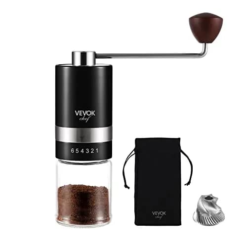 VEVOK CHEF Manual Coffee Grinder 6 Settings | Stainless Steel Conical Burr Portable Hand Crank Fine for Espresso thumbnail 1