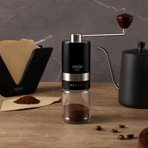 VEVOK CHEF Manual Coffee Grinder 6 Settings | Stainless Steel Conical Burr Portable Hand Crank Fine for Espresso thumbnail 7