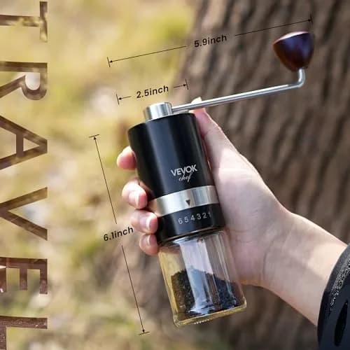 VEVOK CHEF Manual Coffee Grinder 6 Settings | Stainless Steel Conical Burr Portable Hand Crank Fine for Espresso thumbnail 3