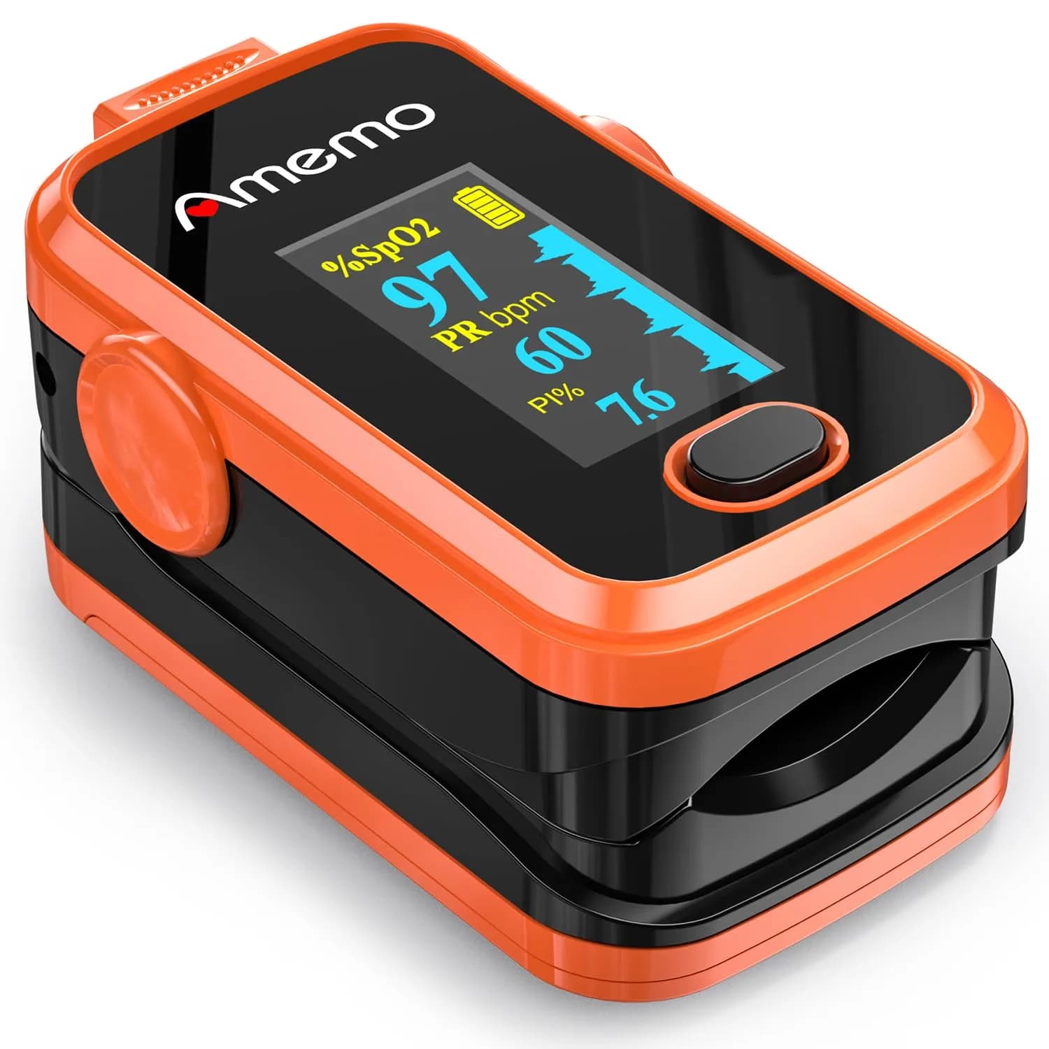 Amemo Blood Oxygen Monitor Fingertip OLED Display | Accurate, Durable & Easy to Use — Orange