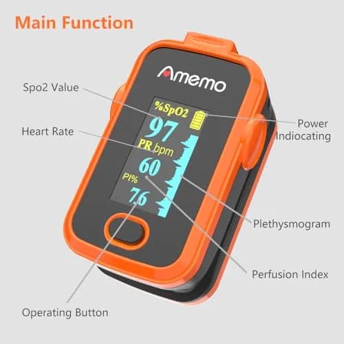 Amemo Blood Oxygen Monitor Fingertip OLED Display | Accurate SpO2 & Heart Rate with Silicone Cover thumbnail 2