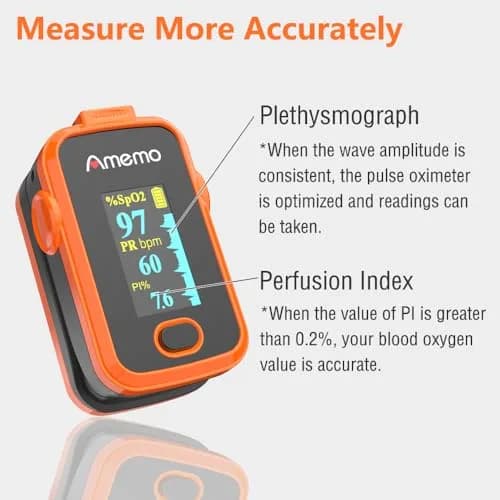 Amemo Blood Oxygen Monitor Fingertip OLED Display | Accurate SpO2 & Heart Rate with Silicone Cover thumbnail 3