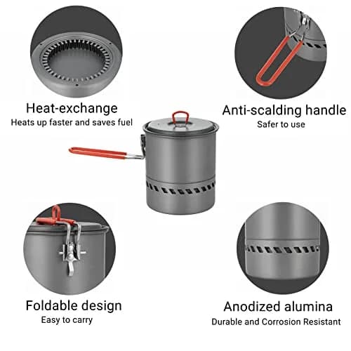 Bulin 1.5L Camping Pot with Heat Exchanger & Foldable Handle | Ultralight Aluminum Cookware for Backpacking thumbnail 4