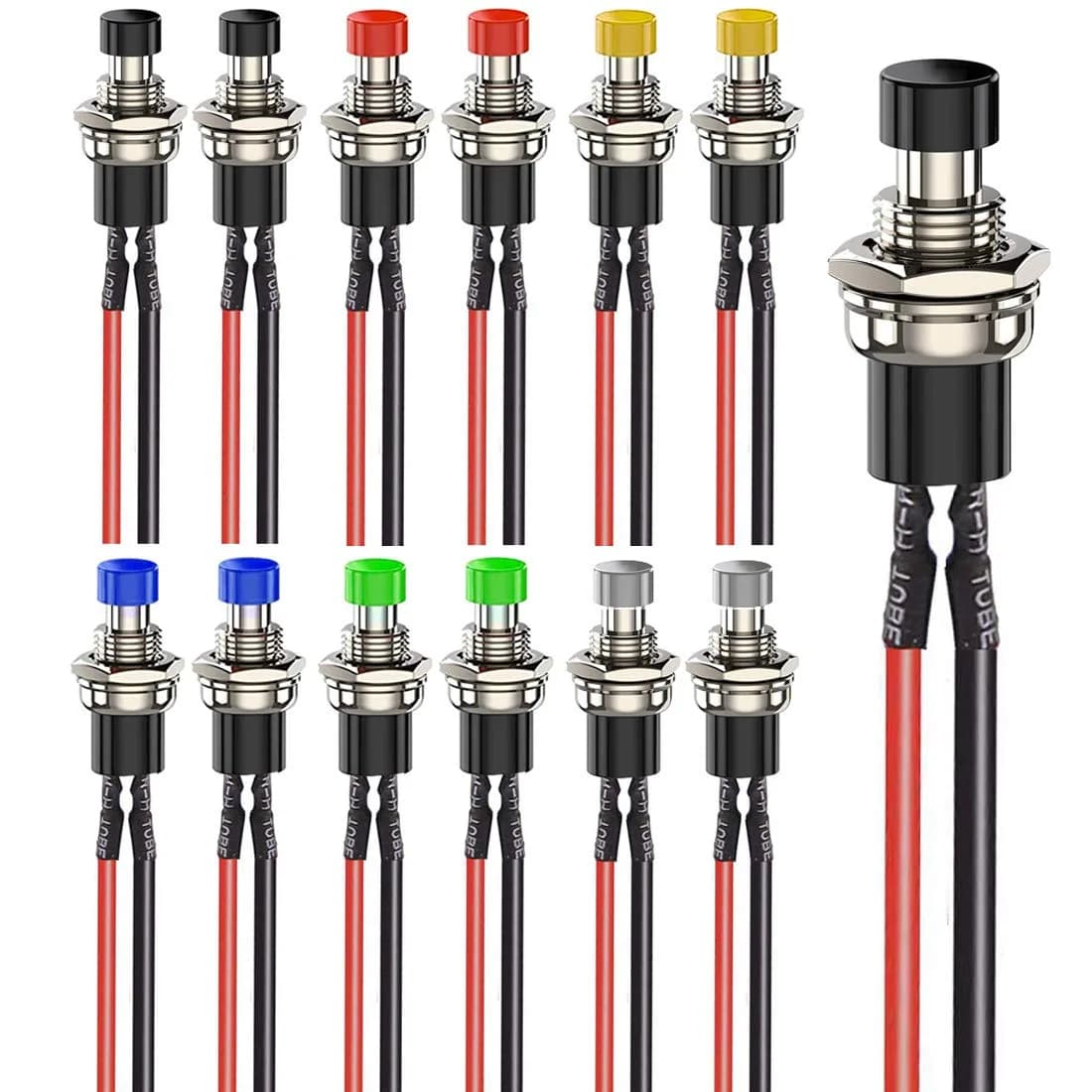 Gebildet 12pcs 7mm Mini Momentary Push Button Switch | SPST N/O 3V-230V, 1A, Round, Chassis Mount - main product image