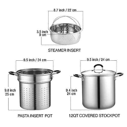 Cook N Home 12 Quart Stainless Steel Pasta Pot with Strainer Insert | 3-in-1 Multipurpose Cookware thumbnail 2