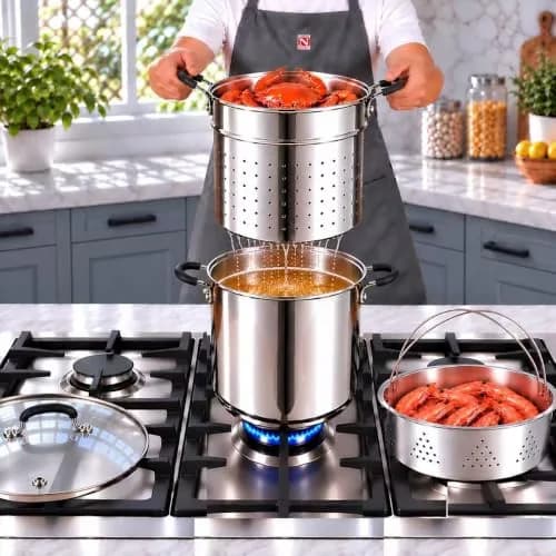 Cook N Home 12 Quart Stainless Steel Pasta Pot with Strainer Insert | 3-in-1 Multipurpose Cookware thumbnail 3