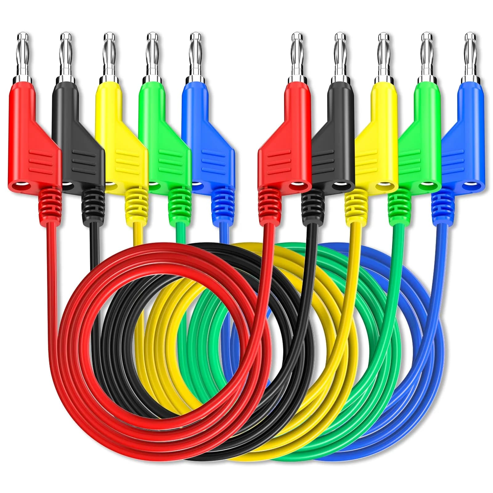 Goupchn 5PCS Stackable Banana Plug Test Leads 1m (3.3ft) | 1000V 15A Electrical Test Cable Set - main product image