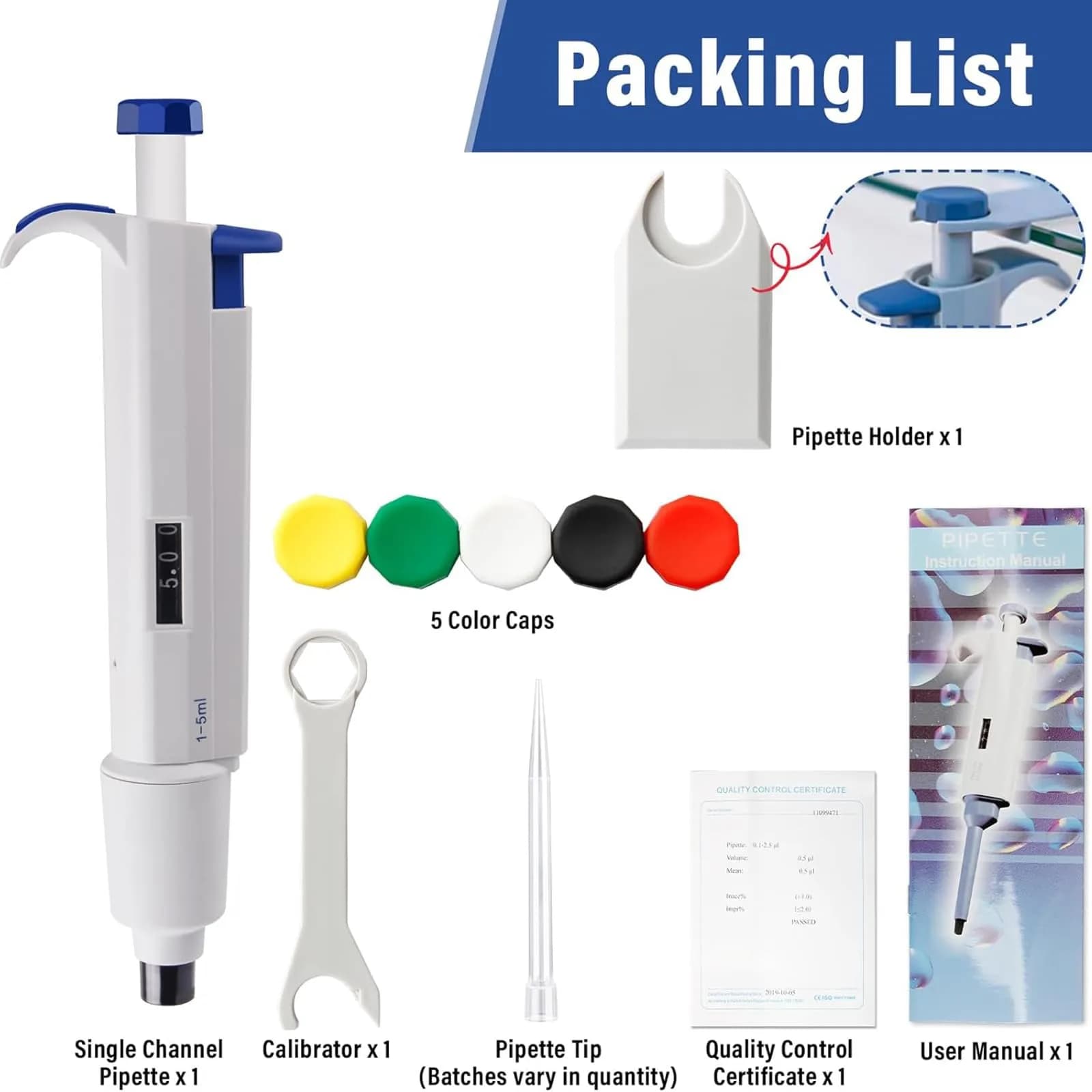 PRECIPETTE 1-5 mL Single Channel Micropipette | Calibrated to ISO8655, Autoclavable Tip Cone - view 5