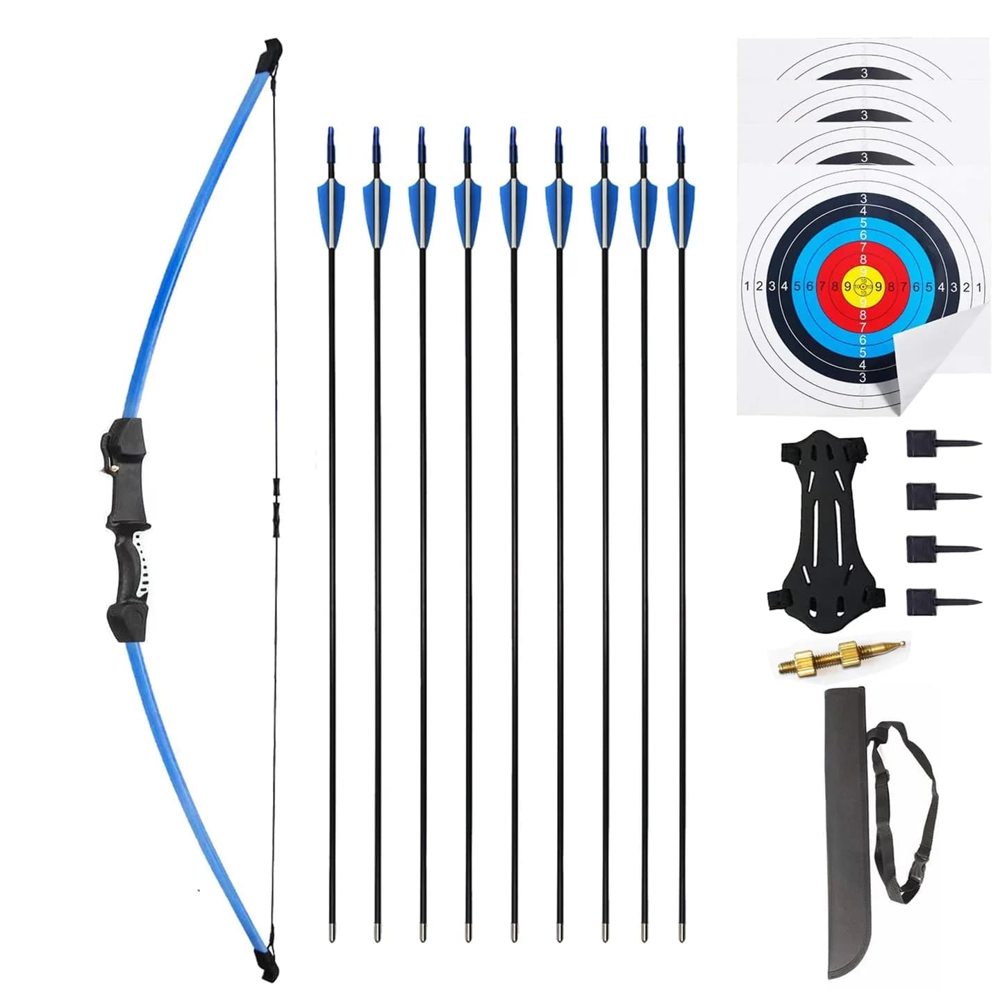 Mxessua 45" Youth Recurve Bow and Arrow Set for Kids & Teens | 15-20 lb Draw Weight, Ambidextrous, Blue