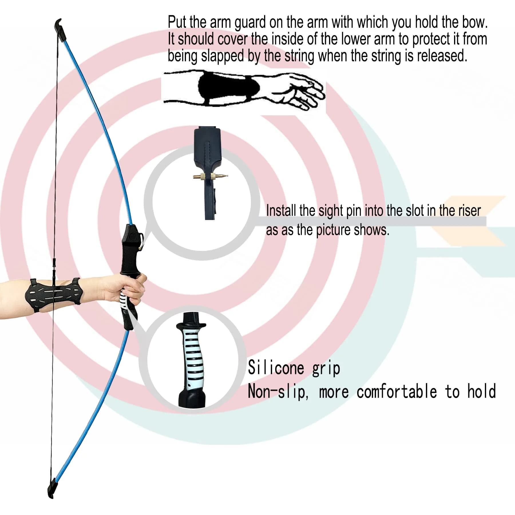 Mxessua 45" Youth Recurve Bow and Arrow Set for Kids & Teens | 15-20 lb Draw Weight, Ambidextrous, Blue - view 6