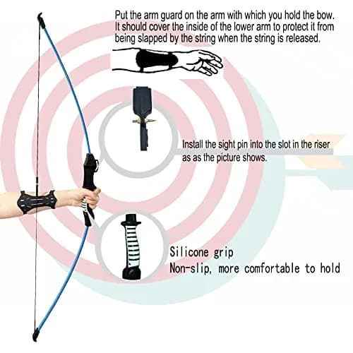 Mxessua 45" Youth Recurve Bow and Arrow Set for Kids & Teens | 15-20 lb Draw Weight, Ambidextrous, Blue thumbnail 6