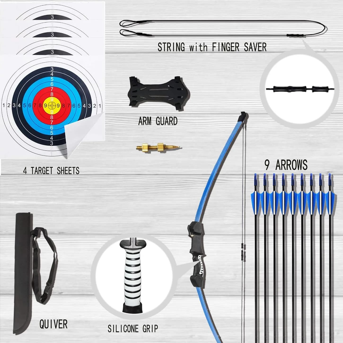 Mxessua 45" Youth Recurve Bow and Arrow Set for Kids & Teens | 15-20 lb Draw Weight, Ambidextrous, Blue - view 3