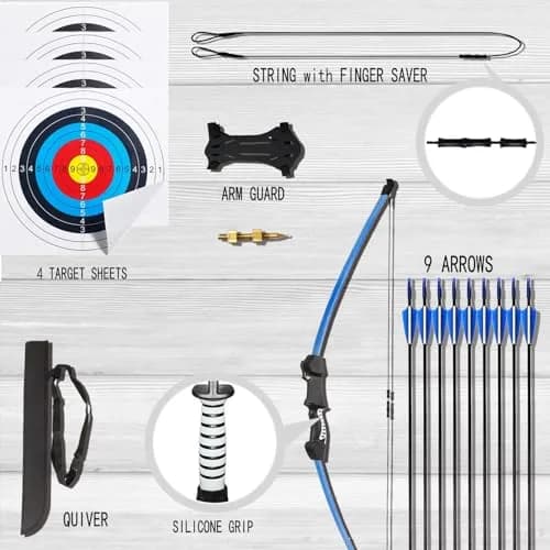 Mxessua 45" Youth Recurve Bow and Arrow Set for Kids & Teens | 15-20 lb Draw Weight, Ambidextrous, Blue thumbnail 3