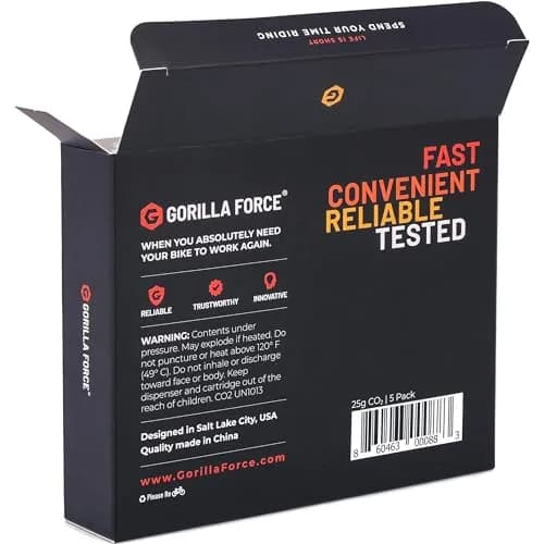 Gorilla Force 25g CO2 Cartridges 5-Pack | Fast Flat Repair for Bikes thumbnail 4