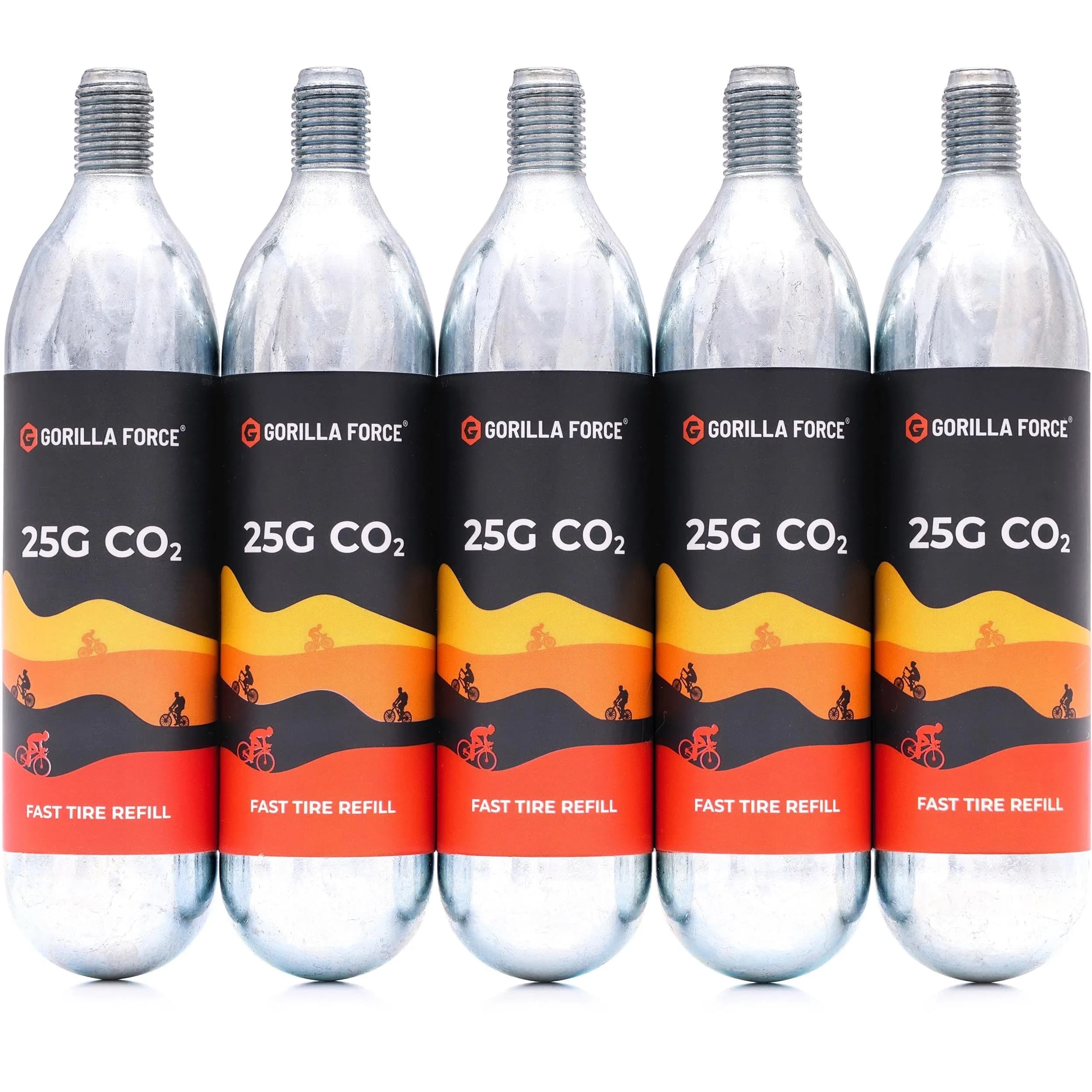 Gorilla Force 25g CO2 Cartridges (15 Pack) | Universal Bike Tire Inflator Refills — 25g Size