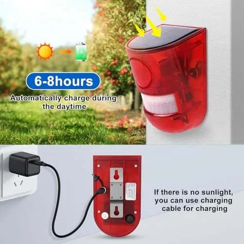 Aolyty Solar Motion Sensor Alarm Light with Siren and Red LED Flashing, 800m Visibility | Motion Detector Device India thumbnail 2