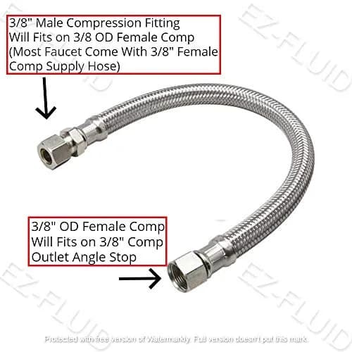 EZ-FLUID 20-Inch (50.8 cm) Stainless Steel Braided Faucet Connector Set | cUPC, NSF Certified Lead-Free Extension Lines thumbnail 6