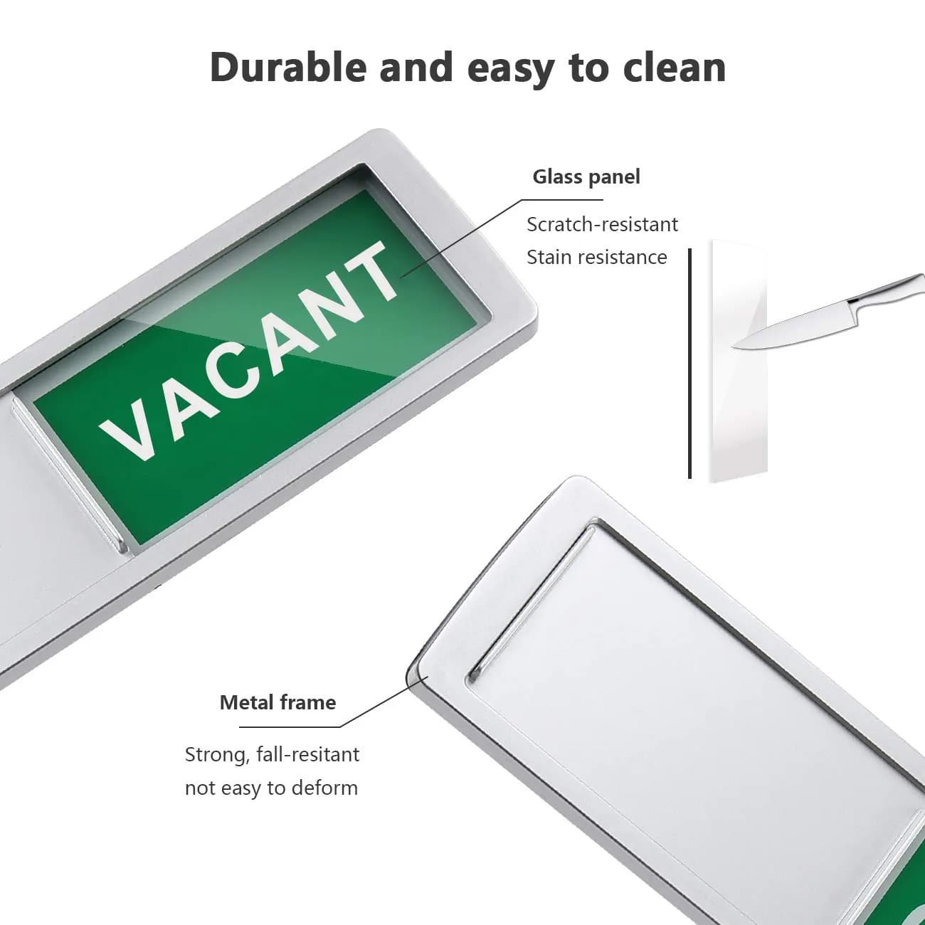 LoYinLo Vacant Occupied Sign - Silver, 18cm x 5cm | Clear Privacy Indicator for Offices and Homes thumbnail 2