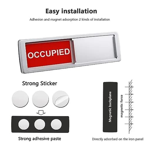 LoYinLo Vacant Occupied Sign - Silver, 18cm x 5cm | Clear Privacy Indicator for Offices and Homes - view 3