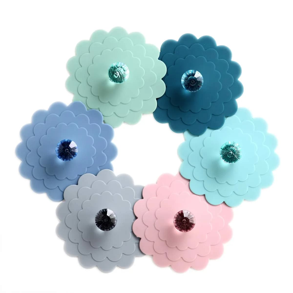 Colinda Extra Large Silicone Mug Lid Set with Diamond Knob | 6-Pack, Bright Color Assortment, 11.9 cm (4.7") — 2-Cool Color Assortment
