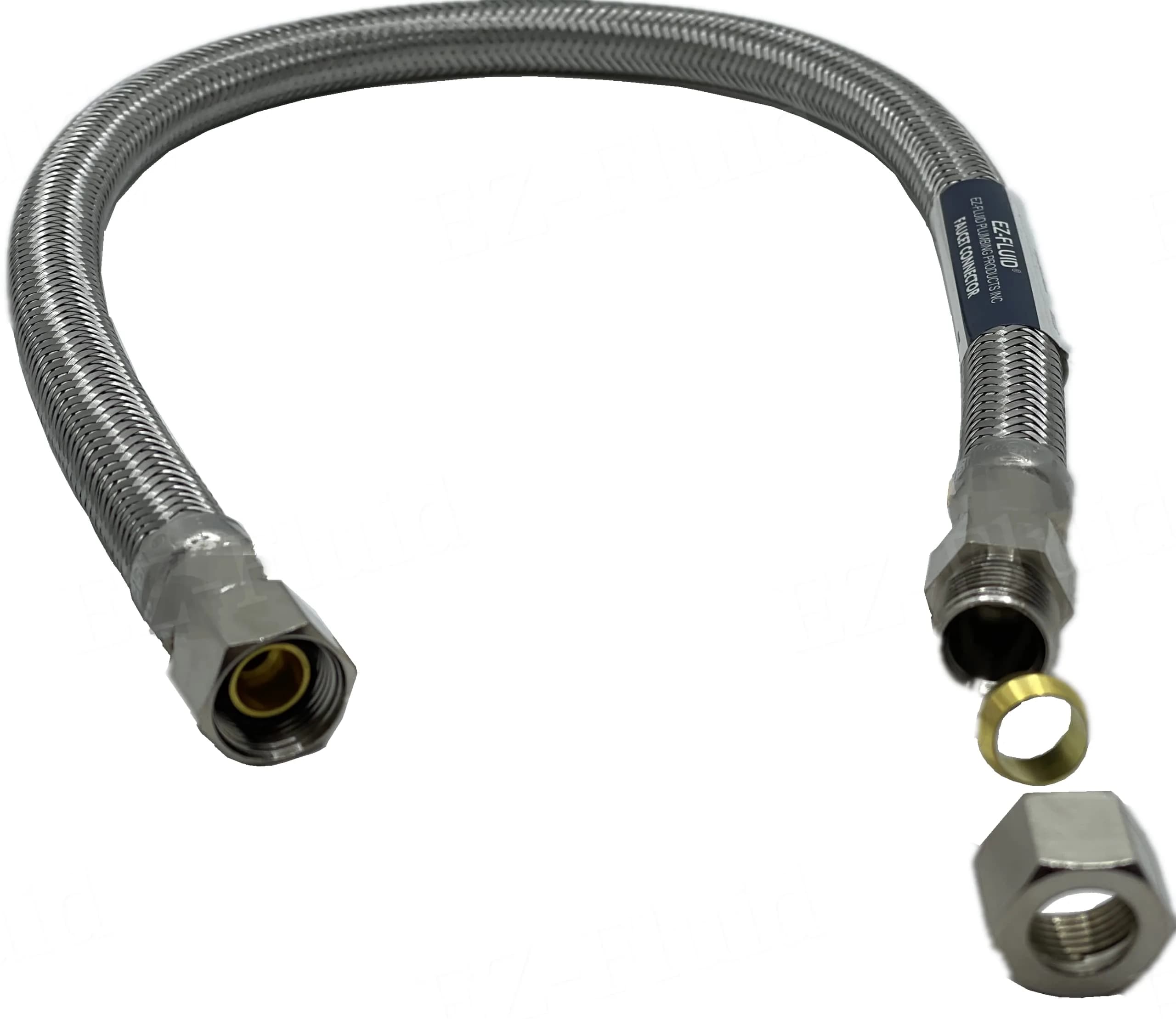 EZ-FLUID 20-Inch (50.8 cm) Stainless Steel Braided Faucet Connector Set | cUPC, NSF Certified Lead-Free Extension Lines — 12 Inch