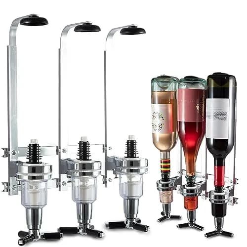 MUGLIO 3 Bottle Wall Mounted Liquor Dispenser Silver | Modern Bar Butler Bracket for Home Bars thumbnail 1