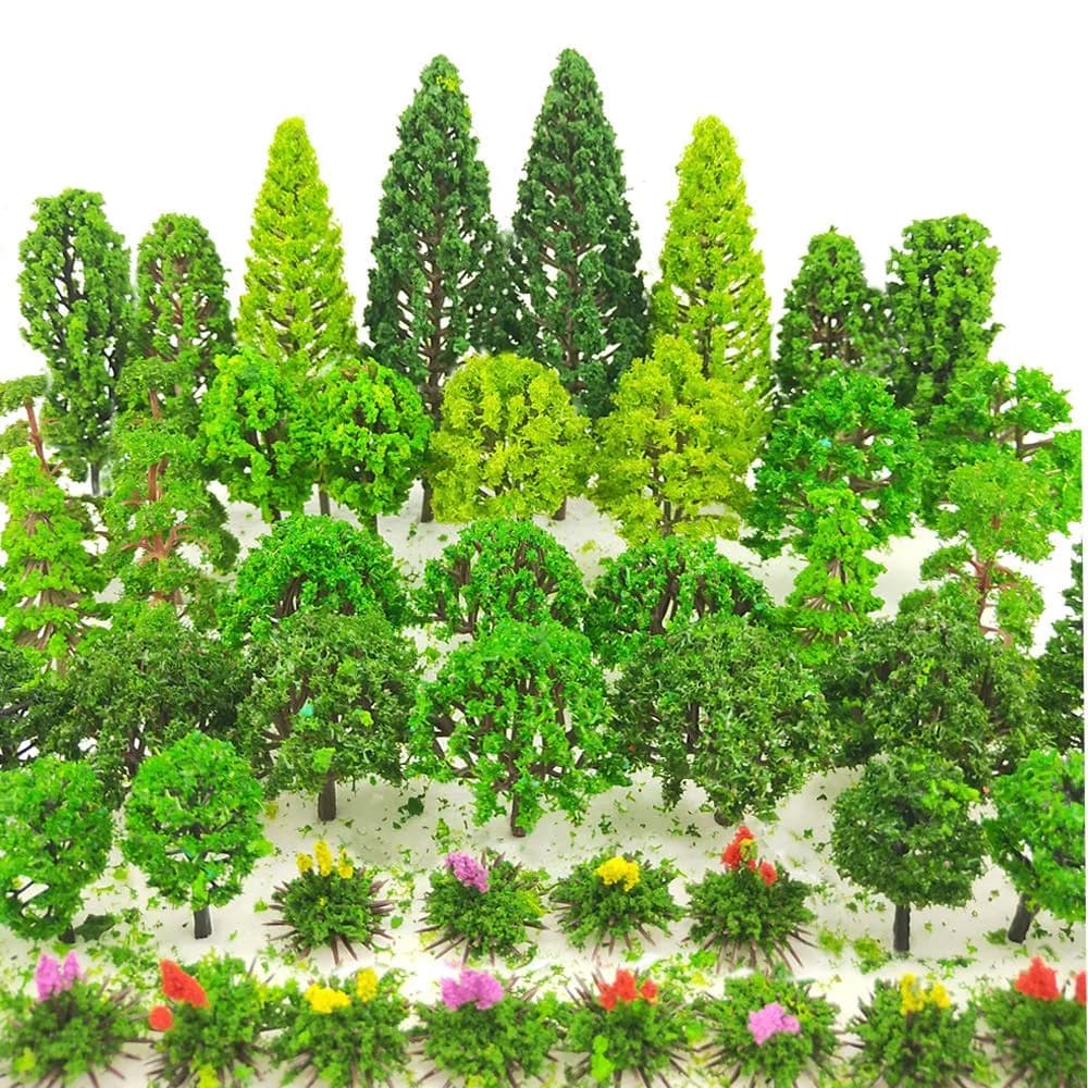 Tazimi Natural Artificial Model Trees 3.5-15 cm (1.36-6 inch) | 60 Pieces for Diorama & Train Scenery — Green