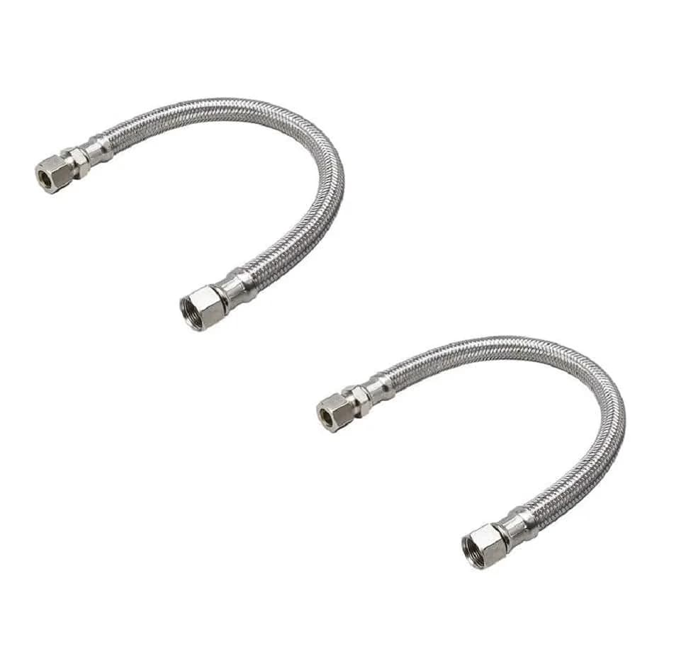 EZ-FLUID 12-Inch Faucet Supply Extension Line 3/8" Male Comp. To 3/8" Female Compression Stainless Steel Braided Faucet Extension Supply Hose Connector Lines (2-Pack, 30.48 cm) — 12 Inch
