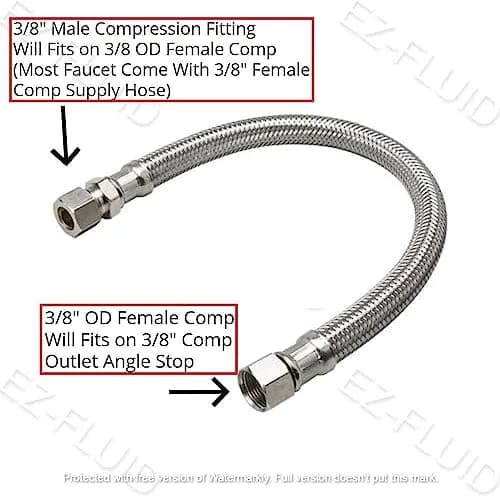 EZ-FLUID 12-Inch Faucet Supply Extension Line 3/8" Male Comp. To 3/8" Female Compression Stainless Steel Braided Faucet Extension Supply Hose Connector Lines (2-Pack, 30.48 cm) thumbnail 6