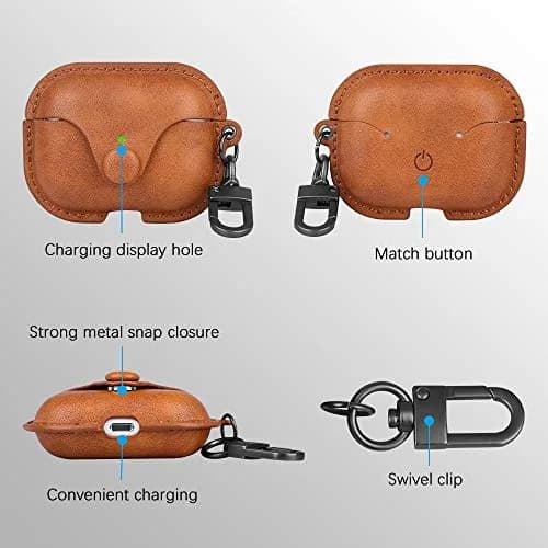 Froggen Genuine Leather AirPods Pro Case with Keychain Hook | Front LED Visible thumbnail 2