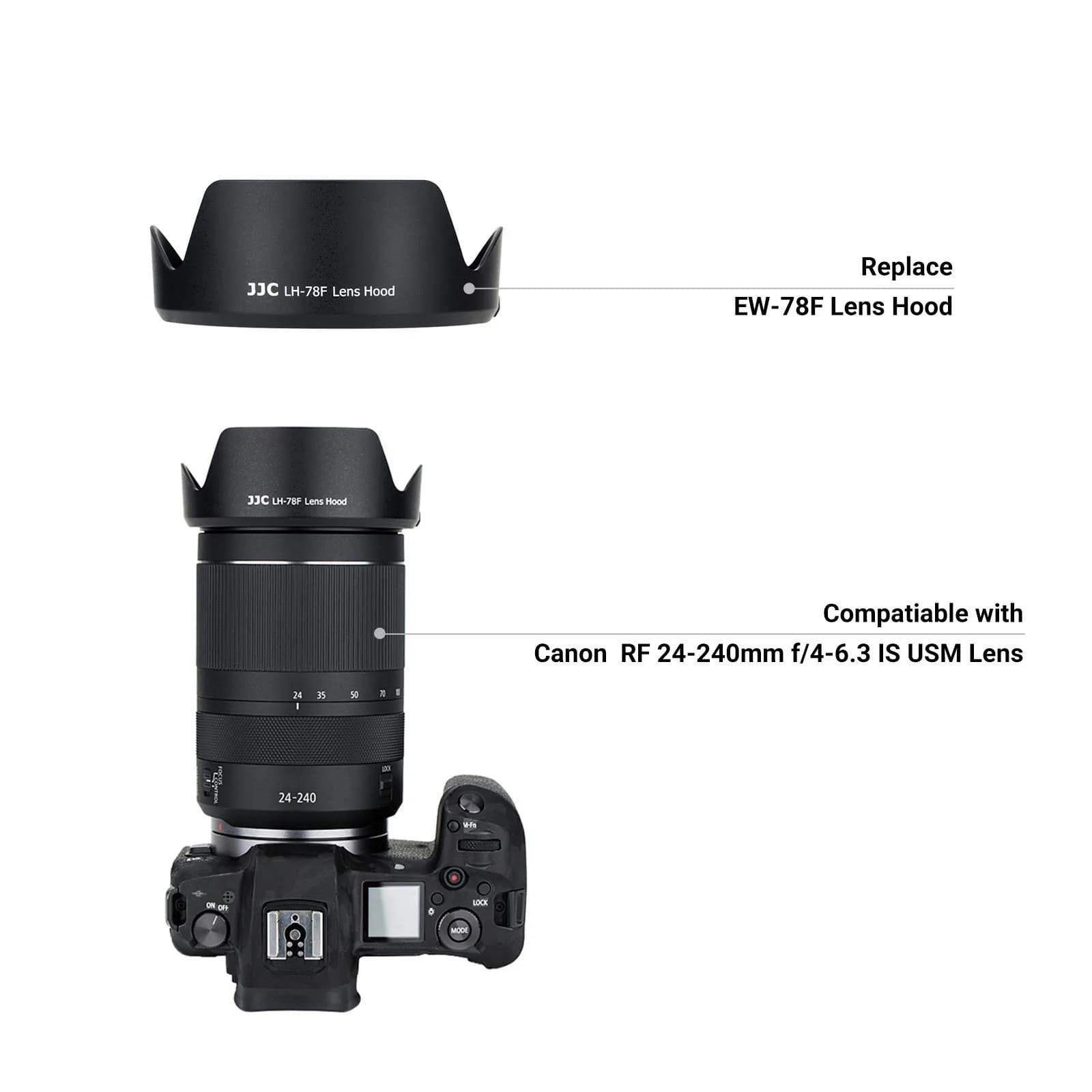 JJC EW-78F Lens Hood for Canon RF 24-240mm f/4-6.3 IS USM Lens | Reversible Lens Shade Cover with 72mm Filter Compatibility - view 2