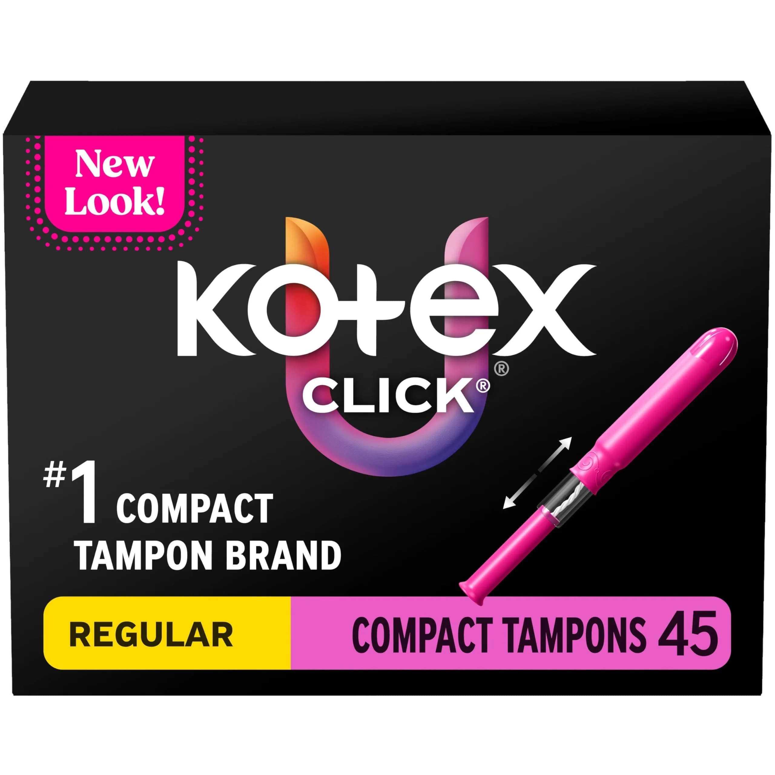 U by Kotex Click Compact Tampons Regular Unscented 45 Count | Gynecologist-Tested for Leak-Free Protection - main product image