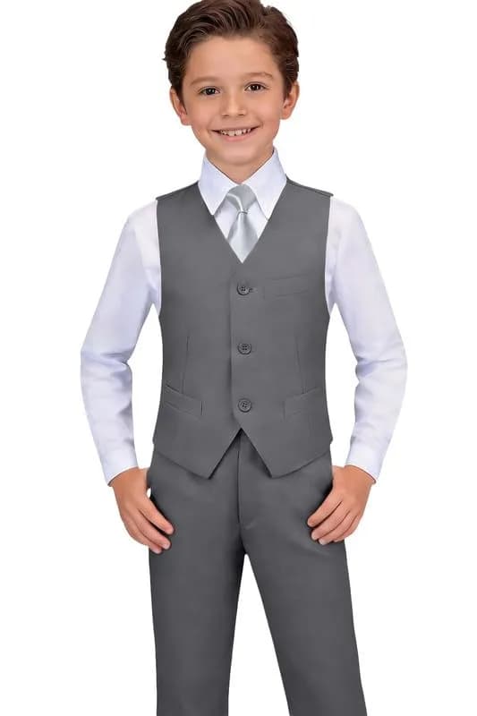 Visaccy Boys Suit 5T | Slim Fit Black Formal Suit for Toddler in India — Gray(4 Piece) / 2T