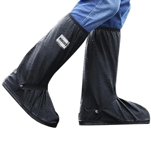 HEKEDES Waterproof Shoe Covers | Reusable & Foldable Rain Boot Cover with Zipper, Non-Slip, Reflector, Men Women Rain Gear, Black thumbnail 1