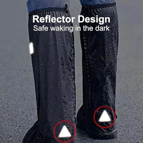 HEKEDES Waterproof Shoe Covers | Reusable & Foldable Rain Boot Cover with Zipper, Non-Slip, Reflector, Men Women Rain Gear, Black thumbnail 4