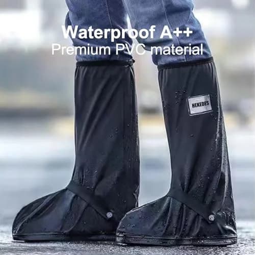 HEKEDES Waterproof Shoe Covers | Reusable & Foldable Rain Boot Cover with Zipper, Non-Slip, Reflector, Men Women Rain Gear, Black thumbnail 3