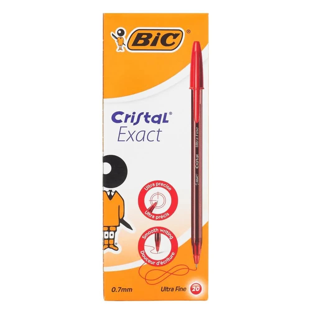 BIC Crystal Exact Fine Point Pens (0.7 mm) - Red, Box of 20 | Precise Writing for Office & School